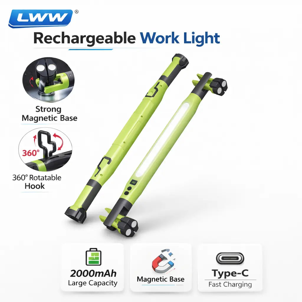 2026 Magnetic Work Light under Hood Rechargeable LED Bar for Mechanics Car Repair Garage Lighting Accessory with 360° Foldable Design Compact & Durable USB Rechargeable