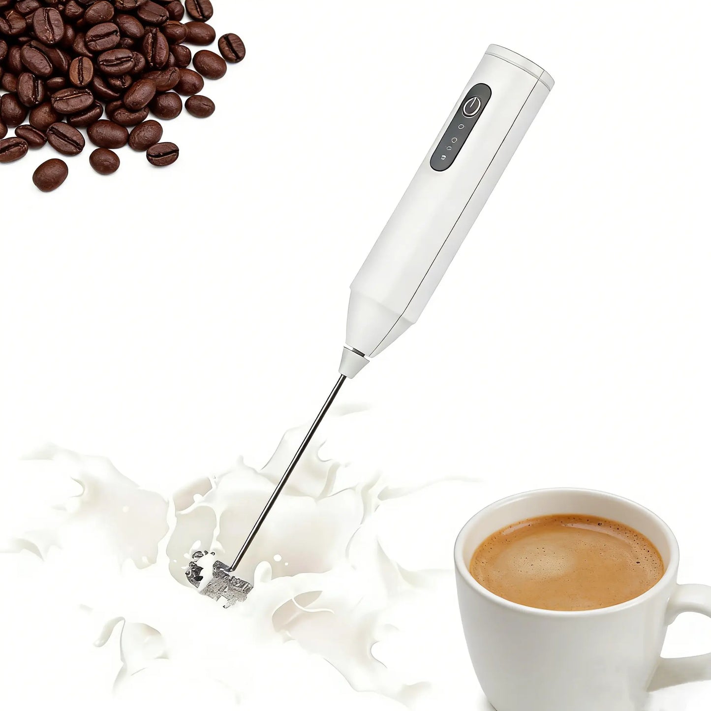 Milk Frother Wand Rechargeable Handheld Drink Mixer, USB-C Electric Whisk with Stainless Steel Whisk for Coffee, Lattes, Cappuccino, Matcha, Hot Chocolate&Creamer