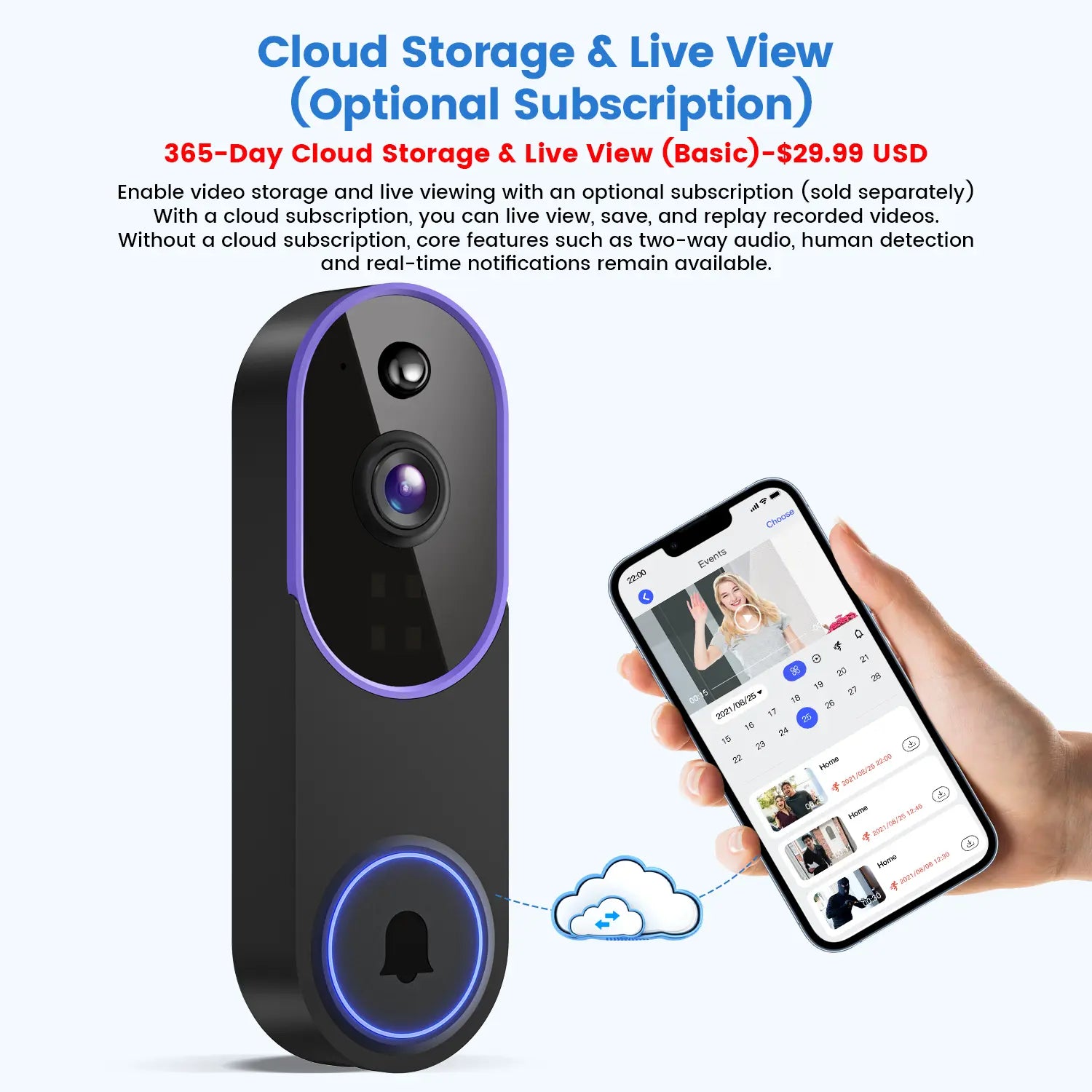 1080P Wireless Video Doorbell Camera, AI Human Detection, Live View, Cloud Storage, Night Vision, Two Way Audio, Instant Alert, 2.4G Wifi Only, Indoor/Outdoor Surveillance Cam for Home Security System(Live View and Cloud Storage Require a Subscription)