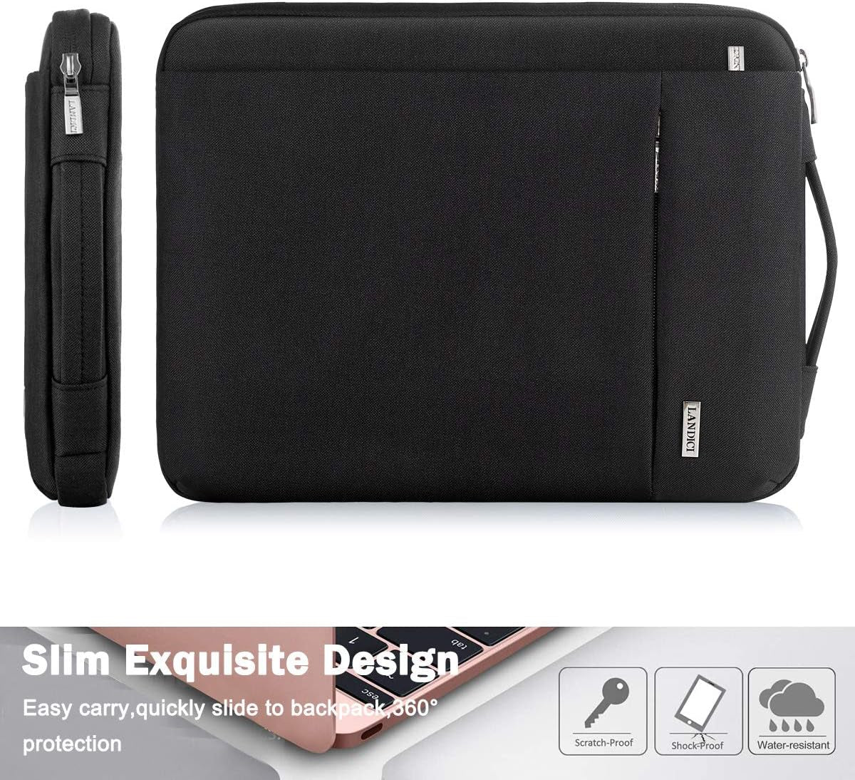 360° Protective Laptop Sleeve 11.6 Inch for Surface Pro 7 8 9/Laptop Go 2 3, Macbook Air 11, Small Computer Bag Carrying Case for 11-12 Inch Chromebook, Slim, Shockproof, Waterproof, Black