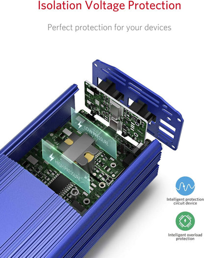 500W Power Inverter DC 12V to 110V AC Converter with 4.8A Dual USB Car Charger ETL Listed (Blue)