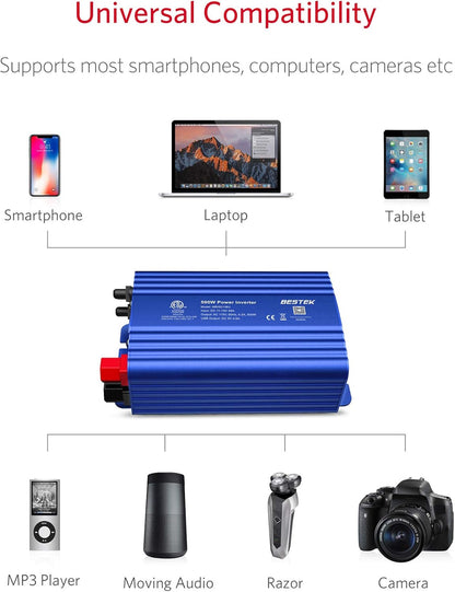 500W Power Inverter DC 12V to 110V AC Converter with 4.8A Dual USB Car Charger ETL Listed (Blue)
