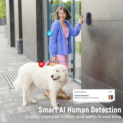 1080P Wireless Video Doorbell Camera, AI Human Detection, Live View, Cloud Storage, Night Vision, Two Way Audio, Instant Alert, 2.4G Wifi Only, Indoor/Outdoor Surveillance Cam for Home Security System(Live View and Cloud Storage Require a Subscription)